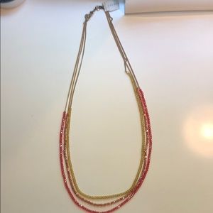 Long gold chain with multicolored beads